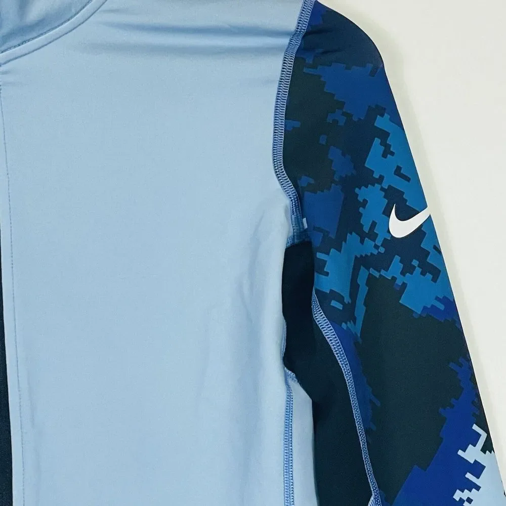 Nike‎ Pro Jacket Womens Small Light Blue Pattern Sleeves Lightweight Half Zip